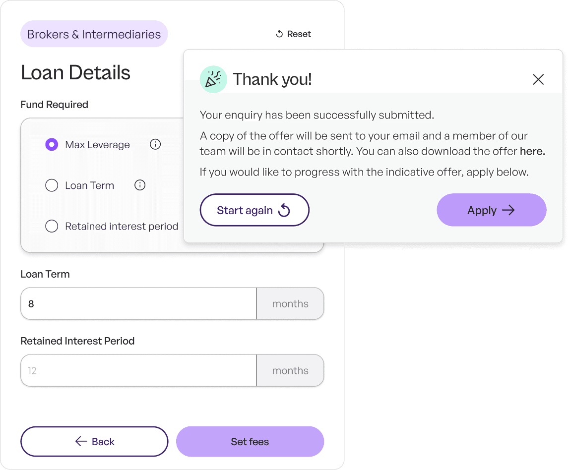 The Lendhub Quick Calculator returning an indicative offer from a few loan inputs.